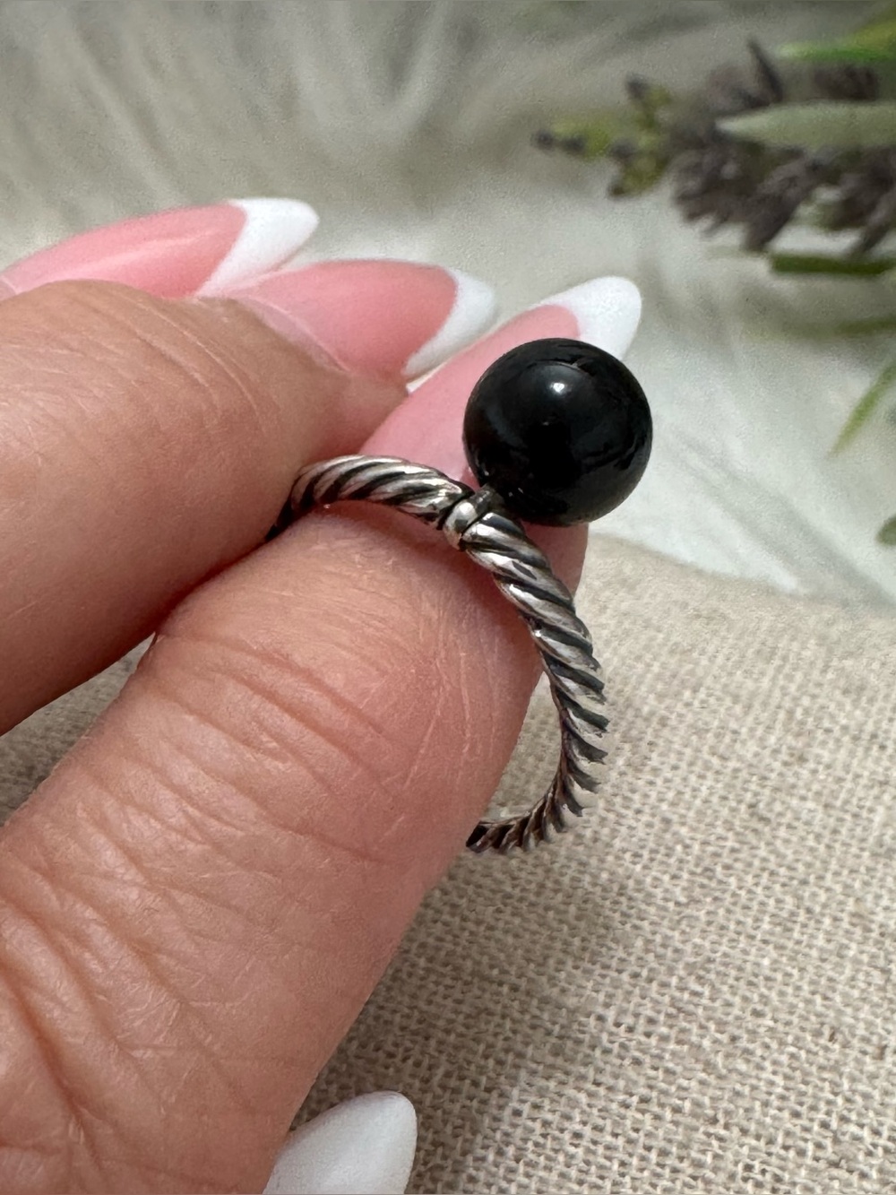 David Yurman .925 Swivel Black Onyx Ball Cable Ring Sz 6 DY Sterling Silver